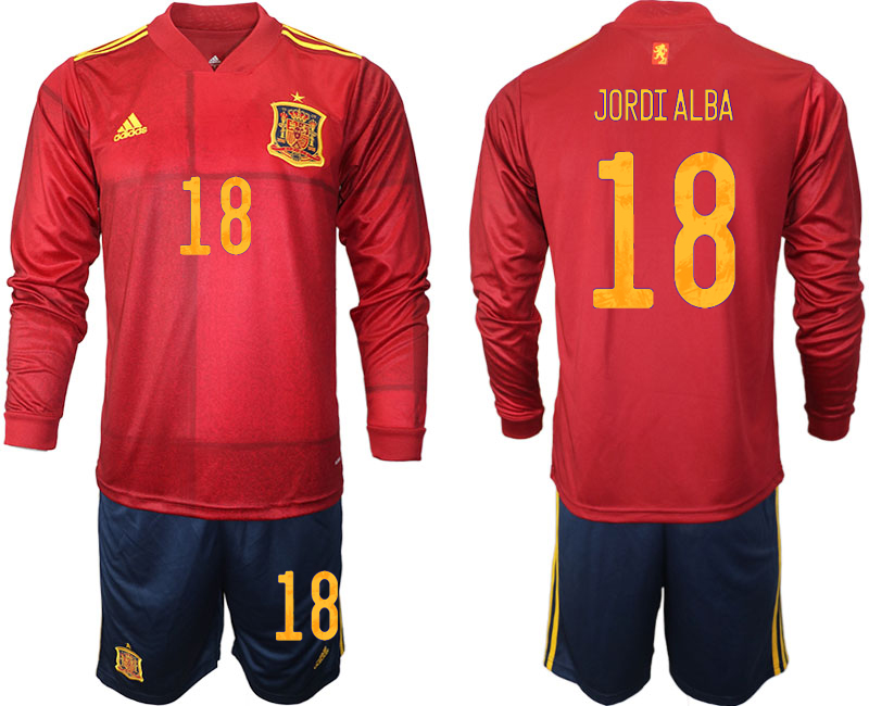 Men 2021 European Cup Spain home Long sleeve #18 soccer jerseys->poland->Soccer Country Jersey